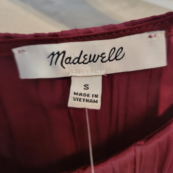 Madewell Short Sleeve Slip Midi Dress in Plisse - Mulberry Wine - Small - Picture 6 of 7
